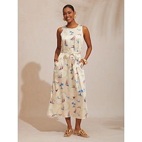 Urlaubs-Maxikleid aus Satin mit Meeresmotiven: retailer-supplied image