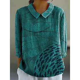 Women's Shirt Buttons Print Graphic Geometric Bohemia Vintage Tropical Long Sleeve Shirt Collar Regular Tops Daily White and Blue Orange Green Khaki Summer Spr