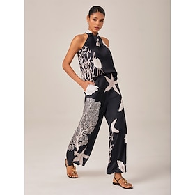 Femmes Féminin Surplis Élégant Vacances Occasionnel Jambe large Sans manches Noir S M L Été Printemps: retailer-supplied image