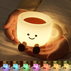Night Light for Kids, 7-Color Coffee Cup Night Light USB, 3 Levels Dimmable Silicone Night Lamp, Bedside Nursery Lamp with Timer, Rechargeable Nightlight for