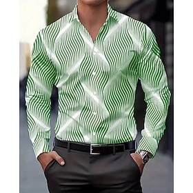 Men's Shirt Casual Shirt Beach Shirt Button Up Shirt Silver Black Light Green Pink khaki Long Sleeve Geometric Abstract Lapel Casual Daily Clothing Apparel Fas