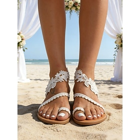 Elegant White Lace Bridal Sandals – Comfortable Open Toe Wedding Shoes for Beach, Garden Summer Ceremonies