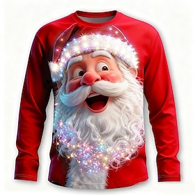 Christmas Men's Santa Claus Funny T Shirt Long Sleeve T shirt 3D Print Crew Neck Shirt Fashion Basic 3D Casual Daily Street Blue Yellow Red Summer Spring Cloth