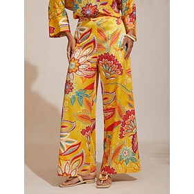 pantalon bohème à motifs cachemire en soie à jambes larges: retailer-supplied image