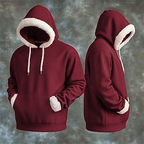 Men's Hoodie Cozy Red and Green Color Block Pullover Classic Vintage Sweatshirt for Holiday Winter Sweatshirt with Pocket Gifts