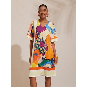 Satin Floral Print Midi Dress Travel Vacation Casual