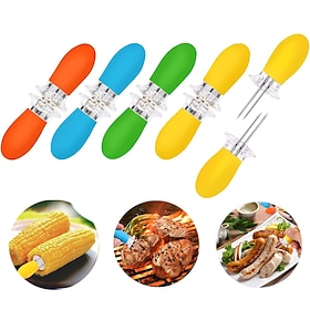 10Pcs Corn on the Cob Holders Stainless Steel Corn Holders with Interlocking Design Corn Skewers Forks for Home Cooking Camping and BBQ Parties (Multicolor)