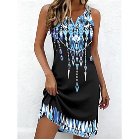 Women's Mini Dress Shift Dress Sundress Summer Dress Off The Shoulder Dress Vacation Casual Daily Holiday Going out Regular Fit Graphic Tribal Abstract Sleevel