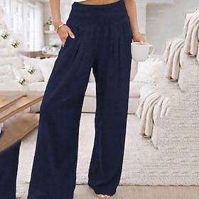Per donna Pantaloni in cotone e lino Gamba larga Chinos Pantaloni Estivi Streetwear Casual Lunghezza intera Vita media Semplice Tasca Fascia Elastica 