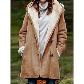 Women's Fleece Jacket Teddy Coat Hoodie Jacket Warm Breathable Pocket Fleece Lined Casual Plain Vacation Street Daily Wear Going out Single Breasted Regular Ho
