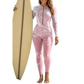 Women's Standard Rash Guard Full Body Swimwear Dive Skin Suit Paisley Front Zip UPF50 Quick Dry High Elasticity Long Sleeve Swimwear Swimsuit Surfing Canoeing
