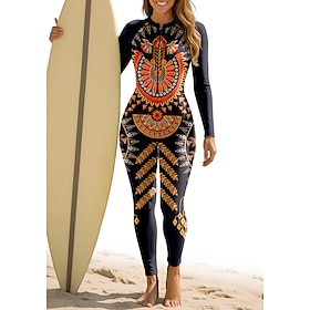 Women's Standard Rash Guard Full Body Swimwear Dive Skin Suit Folk Front Zip UPF50 Quick Dry High Elasticity Long Sleeve Swimwear Surfing Canoeing Diving Summe