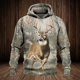 Men's Deer Hoodie Sweatshirt Fashion Classic Hunting Long Sleeve Crew Neck Outdoor Hunting Red Green Drawstring Fall Winter Designer S M L XL XXL XXXL