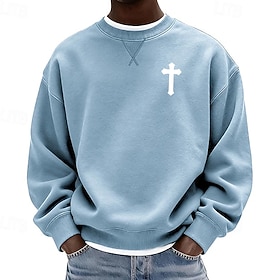 Men's Cross Sweatshirt Long Sleeve Sweatshirts Crew Neck Sportswear Classic Casual Daily All Seasons Blue Black Royal Blue Clothing Apparel Designer 3D Print