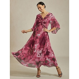 robe longue à fleurs abstraites pour femme, col en V, nœud sur le devant, manches évasées: retailer-supplied image