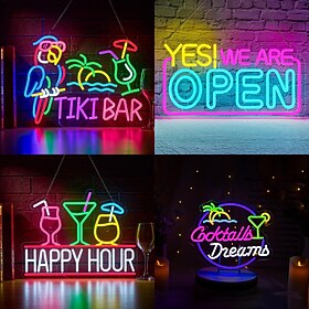 Bar Parrot Coconut Tree Cocktail Led Neon Light Sign Dimmable Usb Powered for Wall Decoration Hawaii Pool Tiki Bar Party Indoor Bedroom Living Room Dining Room