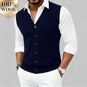 Men's Premium Pure Wool Cashmere Cardigan Sweater V Neck Classic Knit Buttons Plain Soft Warm Breathable