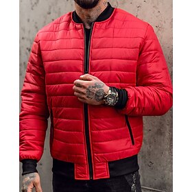 Men's Winter Coat Puffer Jacket Pocket Polyster Vacation Daily Wear Date Regular Fashion Casual Comfortable Thermal Warm Fall  Winter Solid / Plain Color Black