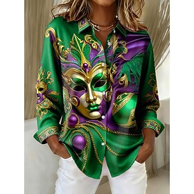 Carnival Women's Shirt Graphic Geometric Abstract Elegant Vintage Stylish Long Sleeve Shirt Collar Regular Tops Daily Work Party Evening Wear Buttons Print Bla
