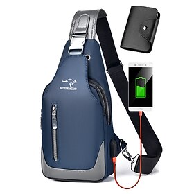 Men's Waterproof Oxford Cloth Sling Bag with USB Charging Port, Multi-Way Wear, Available in Multiple Colors, Perfect for Casual and Outdoor Use