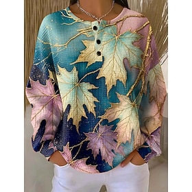Women's Pullover Sweatshirt Buttons Print Floral Graphic Vintage Casual Long Sleeve Crew Neck Regular Tops Casual Street Dailywear Blue Yellow Pink Purple Spri