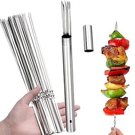 spiedini per barbecue in acciaio inox 304 lunghi 35 cm / 13,8 pollici, spiedini per kebab piatti con tubo di stoccaggio in metallo portatile, ampi bas