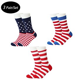 Men's 3 Pairs Socks Running Socks Casual Socks Blue Red Color Stars and Stripes Casual Outdoor Vacation Medium All Seasons Fashion Streetwear