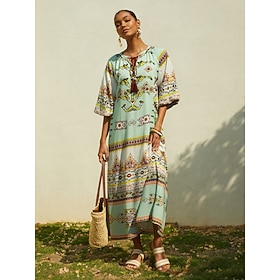 Ethnic Totem Flowy Chiffon Maxi Dress