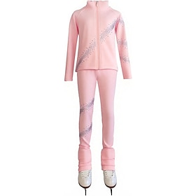 Figure Skating Jacket with Pants Women's Girls' Ice Skating Outfits PinkStretchy Training Competition Skating Wear Thermal Warm Crystal / Rhinestone Long Sleev