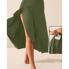 Women's Elegant Cute Midi High Waist Skirts Plain Ruched Irregular Hem Inelastic Daily Beach Black Red Blue Purple Summer