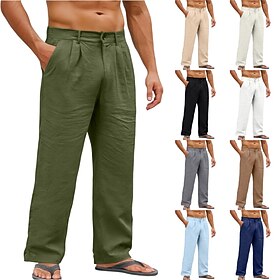 Men's Cotton Linen Pants Trousers Summer Pants Baggy Pants Beach Pants Pocket Solid Color Comfort Breathable Daily Outdoor Beach Vacation Fashion White Army Gr