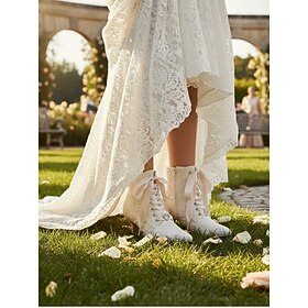 Women's Vintage Lace Ankle Boots with Satin Ribbon Laces and Kitten Heels – Elegant Bridal Shoes for Weddings and Victorian-Inspired Events