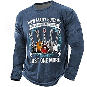 How Many Guitars Does A Guitar Player Need Just One More Funny Slogan Long Sleeve T-Shirt Mens Vintage Musical Instruments Graphic Tee Humorous Guitarist Dad G