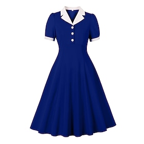 1950s Retro Vintage Dress Swing Dress Short Sleeves Solid Color Fancy Dress Women's Carnival Masquerade Revival Daily Wear Bachelorette Party Adults' Dress