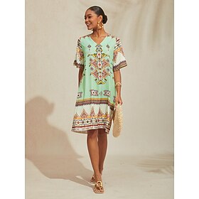 Ethnic Totem Silky Satin Midi Dress
