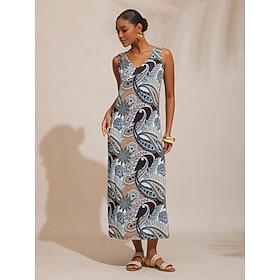 Abstract Paisley Fitted High Stretch Knit Maxi Dress