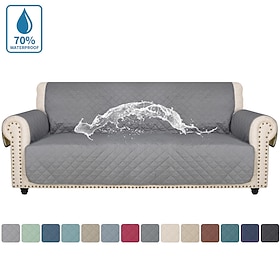 Reversible Couch Cover for 3 Cushion Couch Sofa Cover for Dogs Waterproof Furniture Protector Cover with Foam Sticks Elastic Straps for Pet Cat