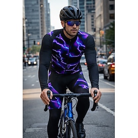 Men's Cycling Jersey with Bib Tights Long Sleeve Mountain Bike MTB Road Bike Cycling Spring Autumn / Fall Red Blue Purple Lightning Bike Sweat wicking Comforta