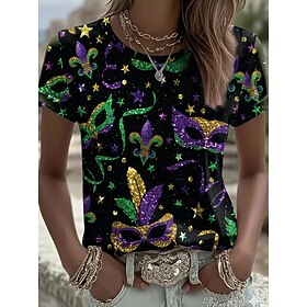 Carnival Women's T Shirt Print Floral Vintage Stylish Classic Short Sleeve Crew Neck Regular Tops Daily Black White Yellow Pink Purple Summer Spring