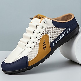Men's White And Navy Sporty Sneakers, Comfortable Lace-Up Shoes For Active Life…