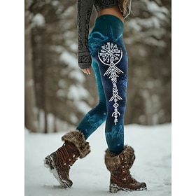 Women's Viking Leggings Vacation Vintage Ethnic Style Full Length High Waist Graphic Abstract 3D Print Quick Dry Breathability Soft Stretchy Outdoor