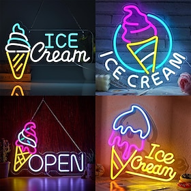 Ice Cream Neon Sign for Wall Decor Dimmable USB Powered Led Neon Sign for Indoor Living Room Restaurant Ice cream Shop Birthday Party Bedroom Bar Drink Shop Wa