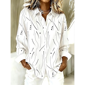 Women's Shirt Buttons Print Graphic Geometric Vintage Stylish Modern Long Sleeve Shirt Collar Regular Tops Daily White Light Brown Purple Fuchsia Khaki Spring