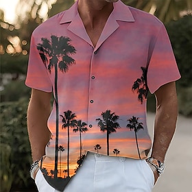 Men's Coconut Tree Sunset Tropical Plants Shirt Cuban Collar Shirt Summer Hawaiian Shirt Short Sleeve Hawaiian Vacation Holiday Beach Wear Summer Spring Camp C