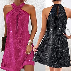 San Valentino Per donna Mini Abito Vestito all'americana Abito a spalle scoperte Elegante Festa cocktail All'aperto Feste Ospite di nozze Paillettes P
