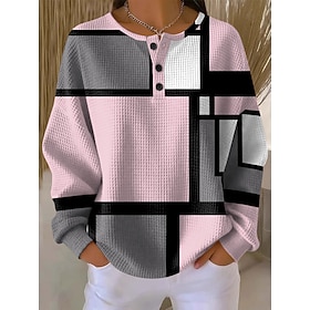 Women's Hoodies Buttons Graphic Geometric Color Block Fashion Casual Print Long Sleeve Crew Neck Round Neck Regular Tops Casual Street Blue Pink Purple Green F