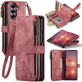 Phone Case For Samsung Galaxy Z Fold 7 Wallet Case Zipper with Lanyard Kickstand TPU PU Leather