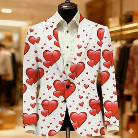 Valentine's Day Men's Heart Blazer Jacket Coat Comfortable Breathable Artistic Casual Daily Party Evening Wear Festival 3D Print Buttons Multi Pocket All Seaso