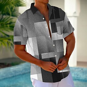 Men's Color Block Patchwork Gradient Color Shirt Summer Shirt Button Up Shirt Short Sleeve Fashion Casual Outdoor Vacation Dailywear Summer Spring Turndown 3D