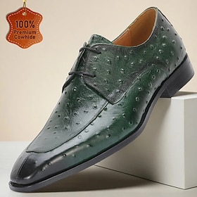 Men's Green Crocodile Print Leather Dress Shoes, Stylish  Elegant, Perfect for Special Occasions and Formal Events